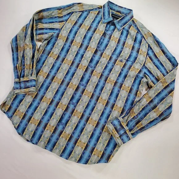 Jhane Barnes Shirt Men Medium Blue Geometric Casual Button Down Designer Vintage - Picture 7 of 16